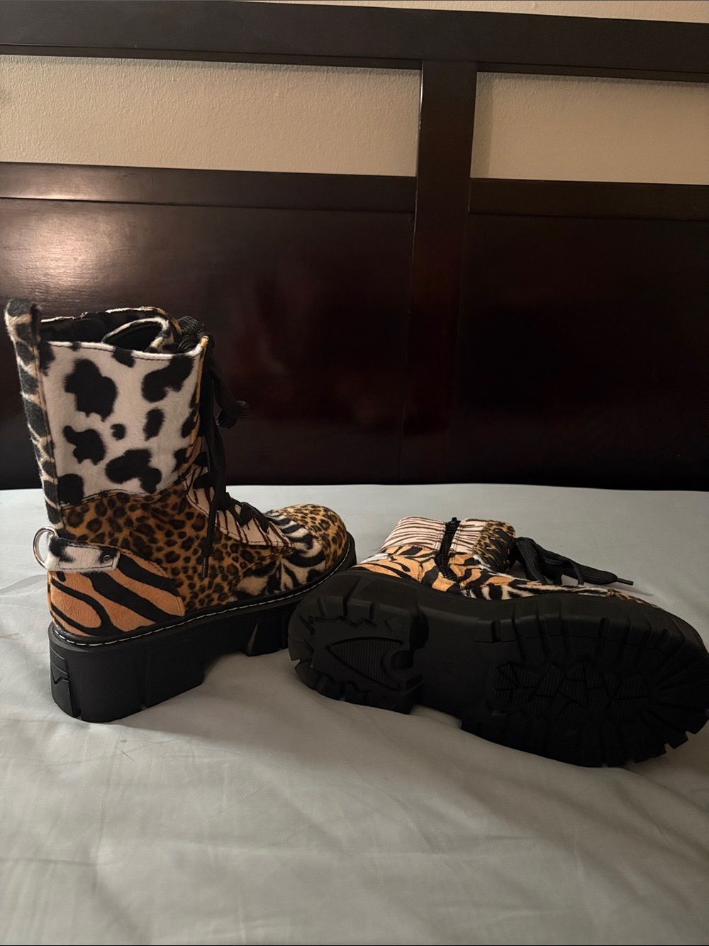 Women’s Leopard & Zebra Print Lace-Up Platform Boots - NEVER WORN! - Picture 3 of 5